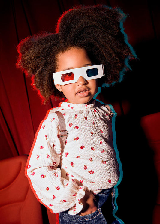 Mayoral Girl's Flowy Bambula Shirt Strawberry Print