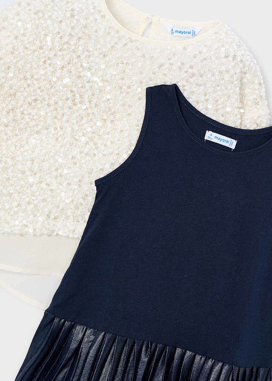 Mayoral Girl Sequined Dress Navy/White