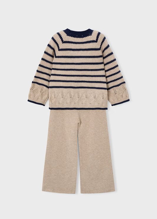 Mayoral - Heather Toffee Striped Sweater and Pants Set