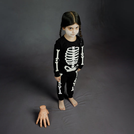 Petit Lem Skeleton Glow In The Dark Print On Black Pj