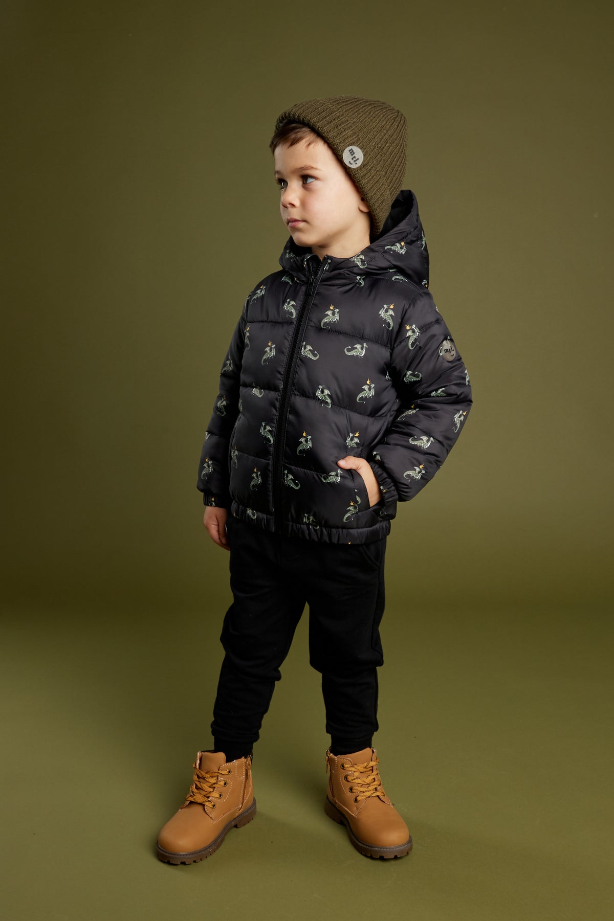 Miles The Label - Dragon Print On Black Hooded Packable Jacket