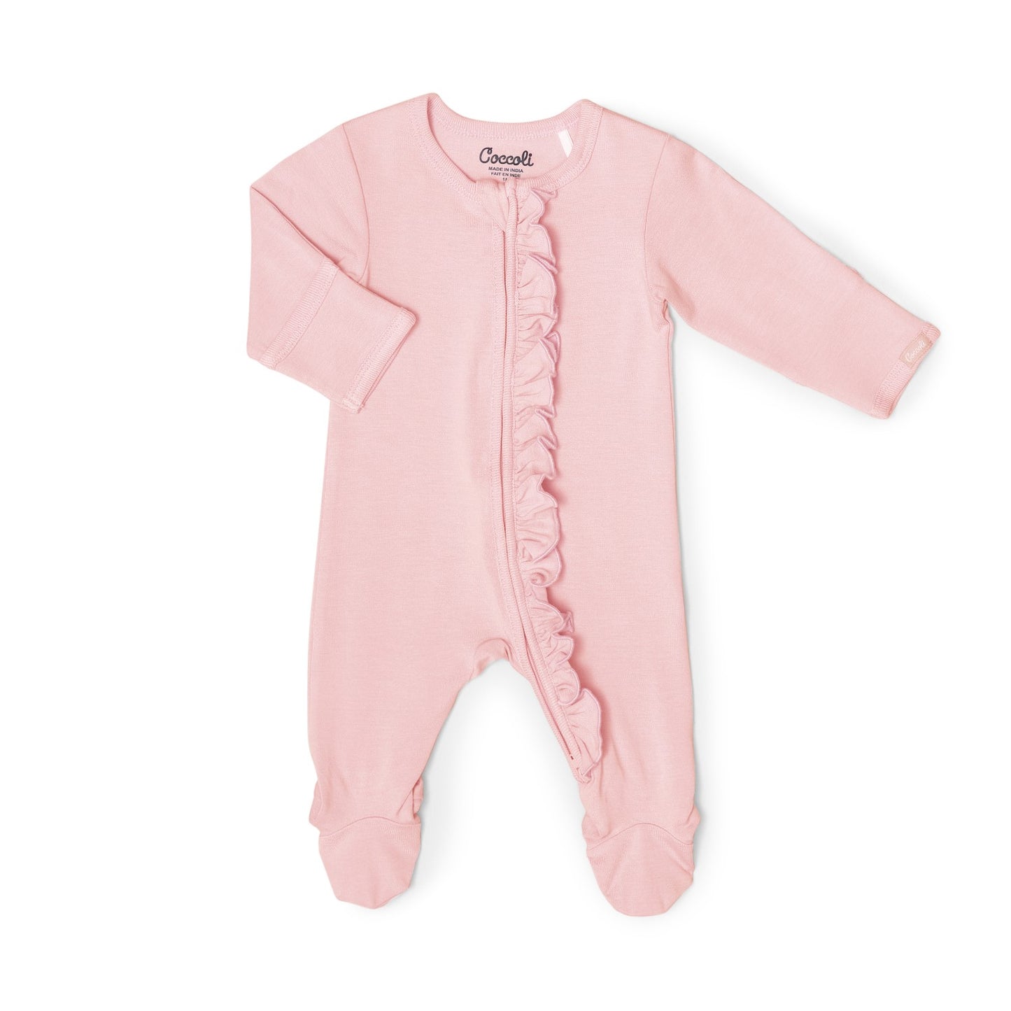 Coccoli Cotton Modal Zipper Footie - Ruffle Silver Pink