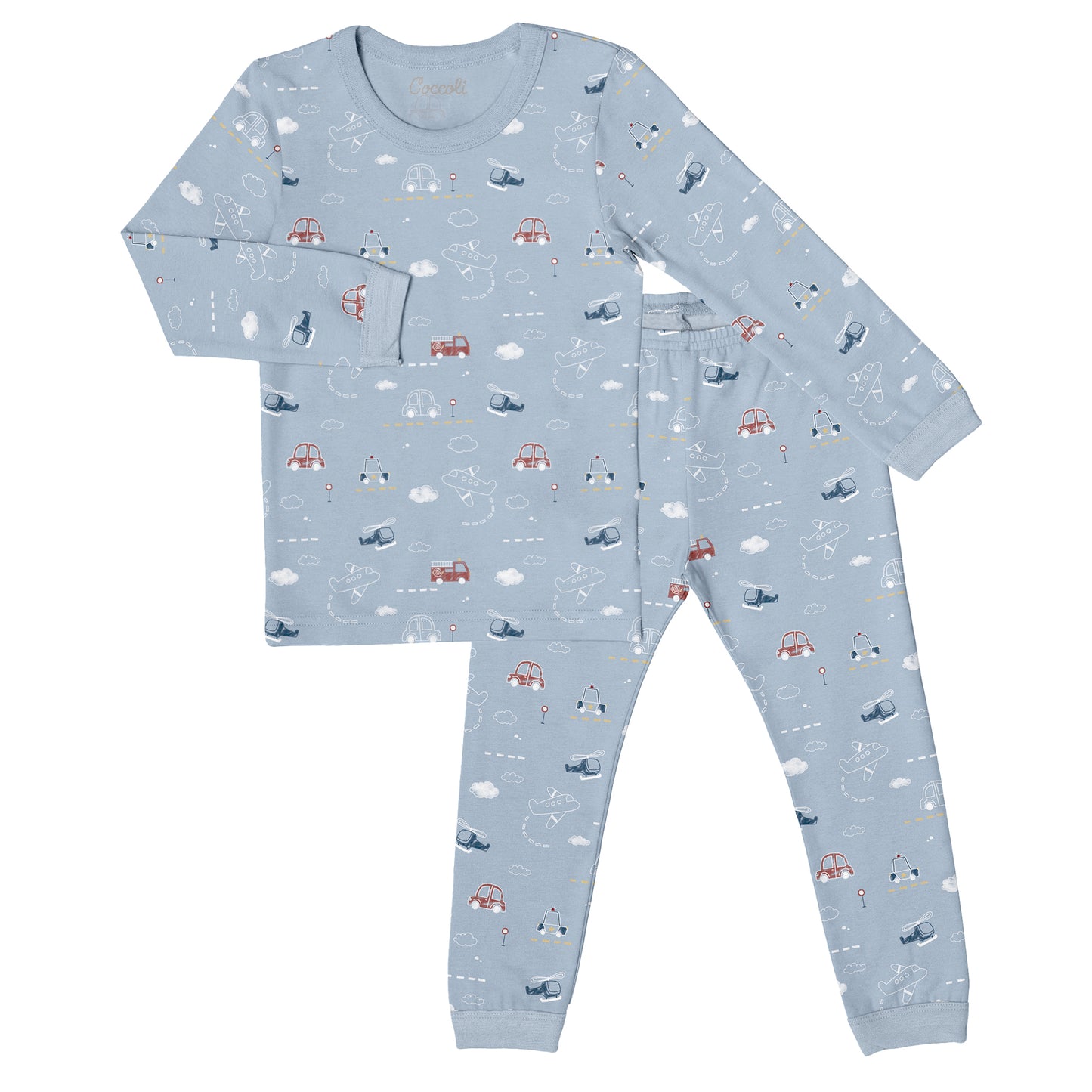 Coccoli Long Sleeve Modal Pyjama - Vehicles on Blue
