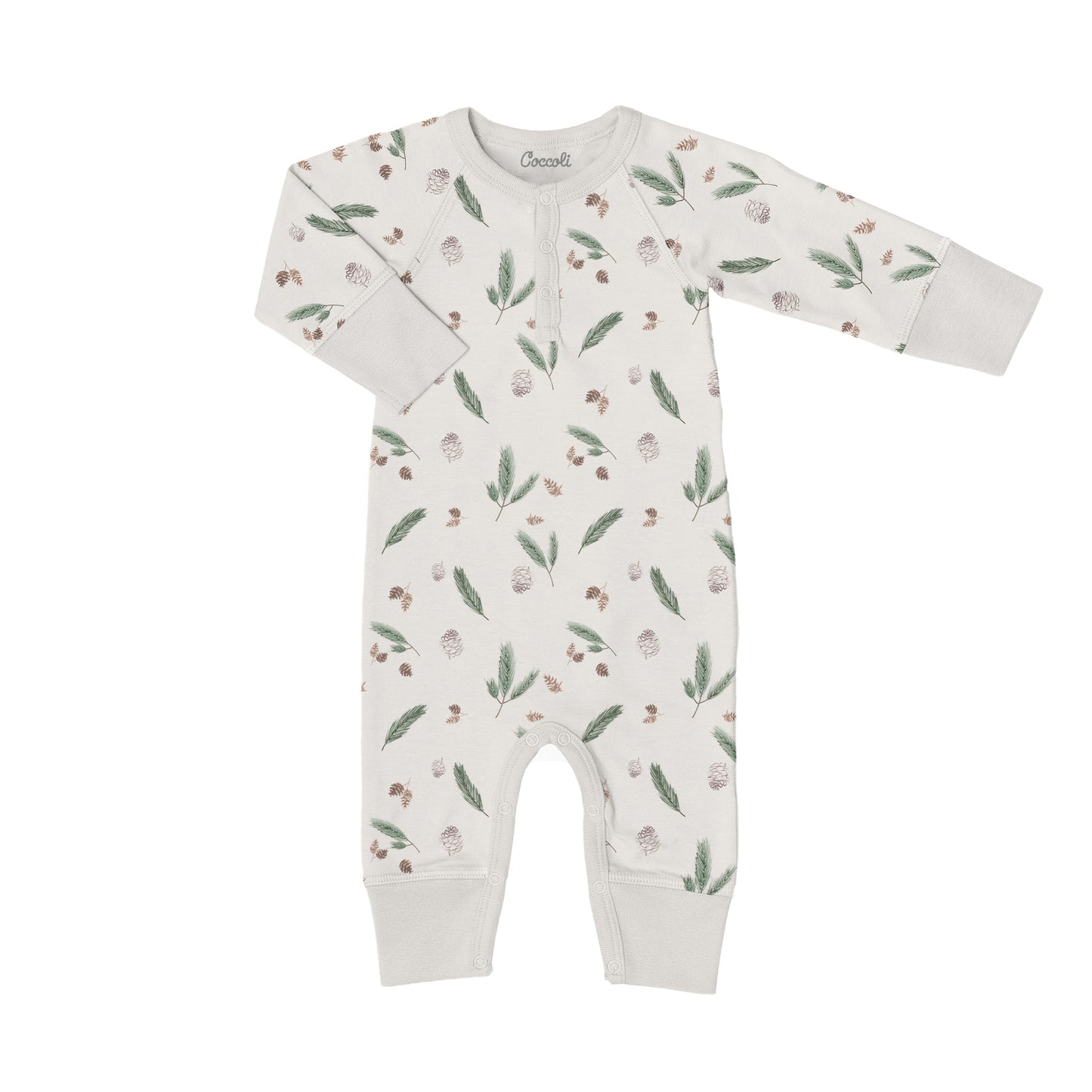 Coccoli Modal Unionsuit - Pine Cones On Oat Milk 3M