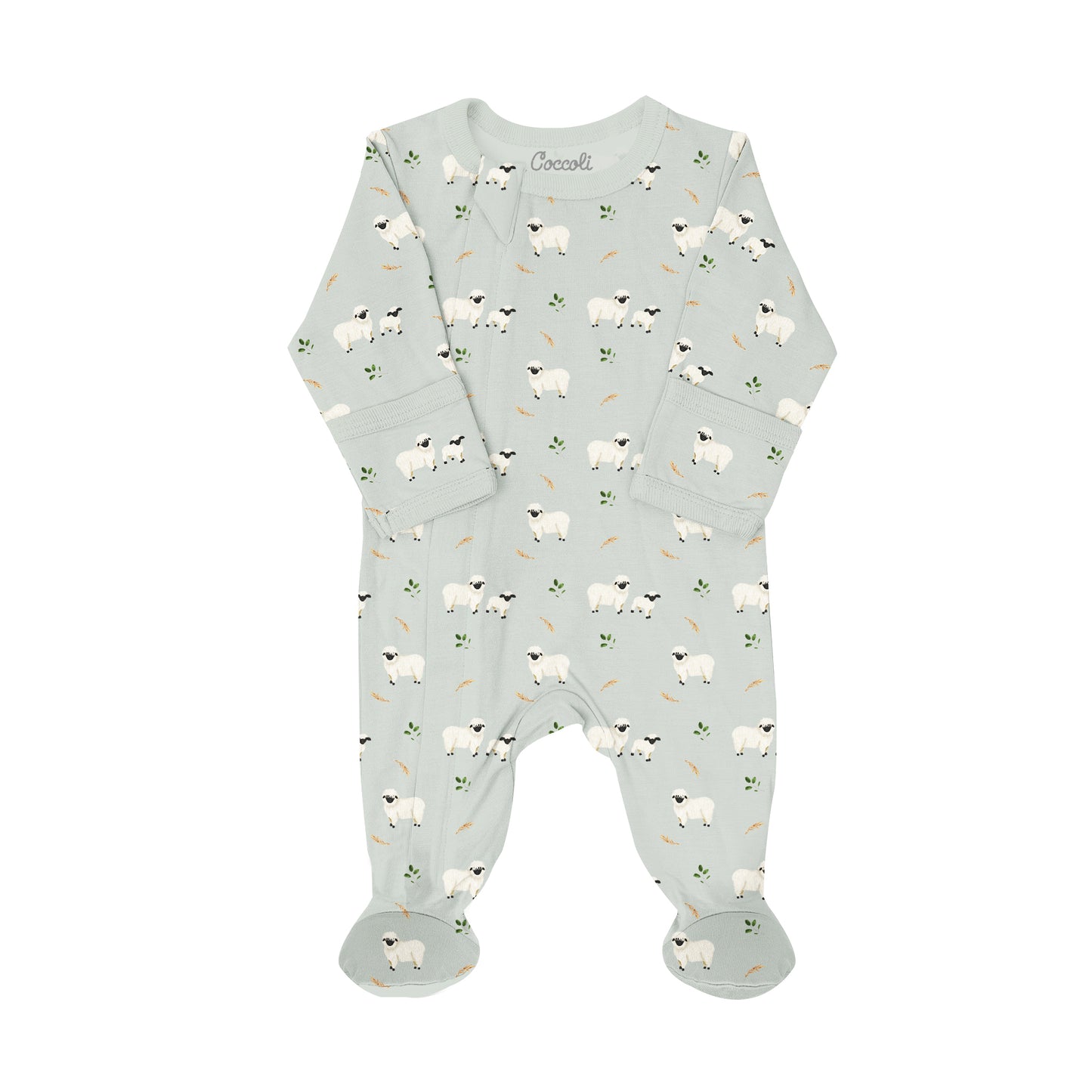 Coccoli Modal Zipper Footie - Sheep On Mercury - 1M