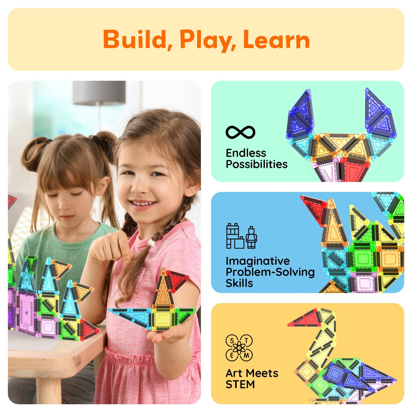 PicassoTiles 100pc Nano Magnetic Building Tiles Construction Travel Set