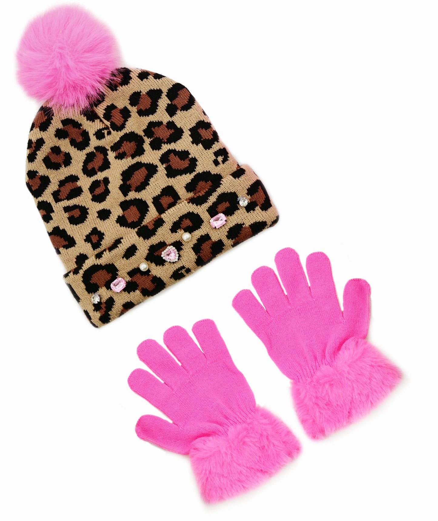 OMG Accessories - Leopard Print Hat & Glove Set