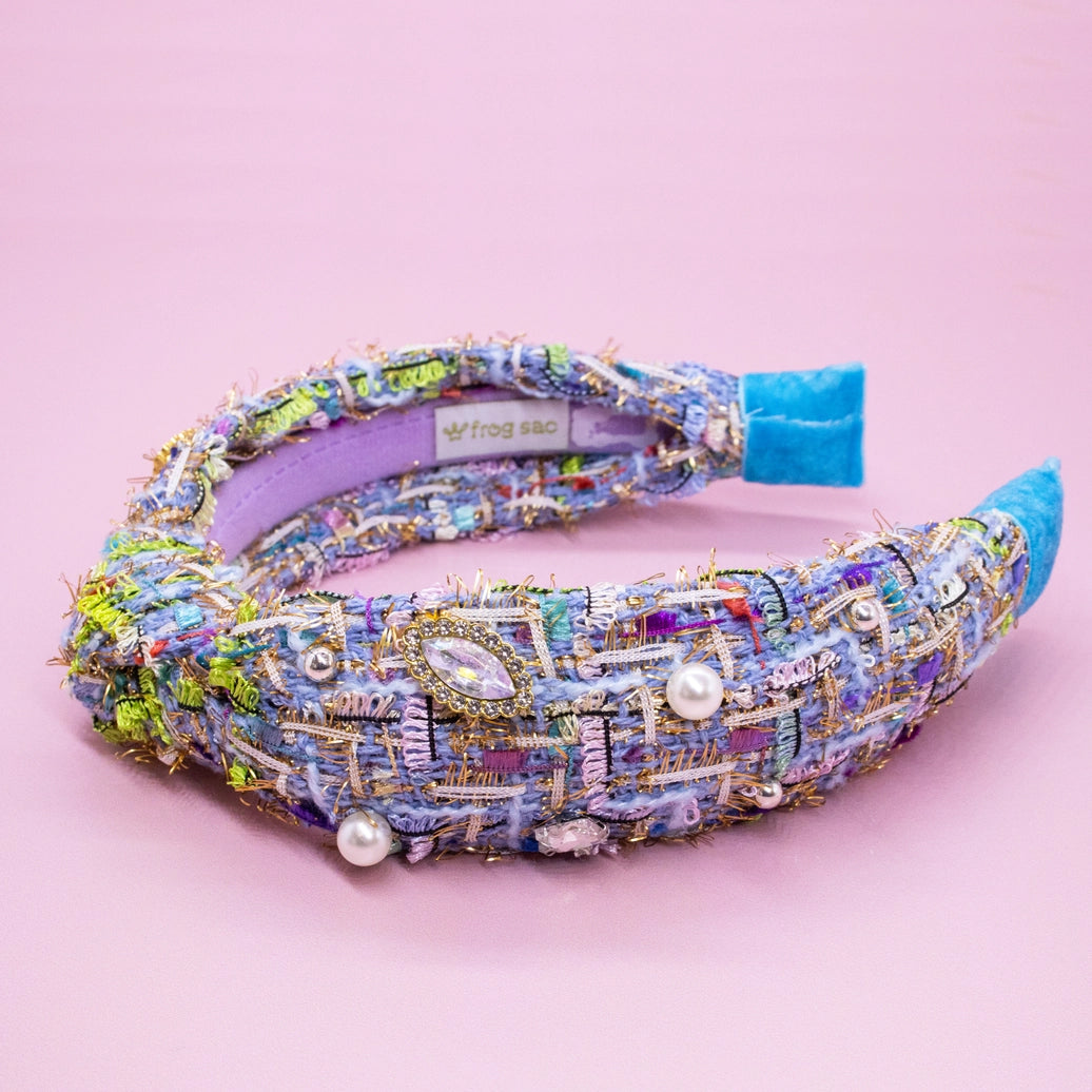 Frog Sac -  Kids Knot Headband - Embellished Rhinestone Pearl Tweed