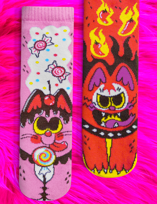 Pals Socks - Purrty Sweet & Feline Spicy Fun Grippy Cat Socks for Kids
