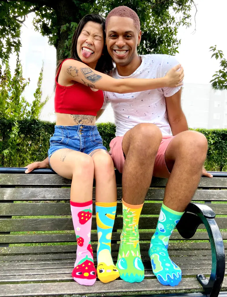 Pals Socks - Strawberry & Banana Mismatched Food Socks for Adults