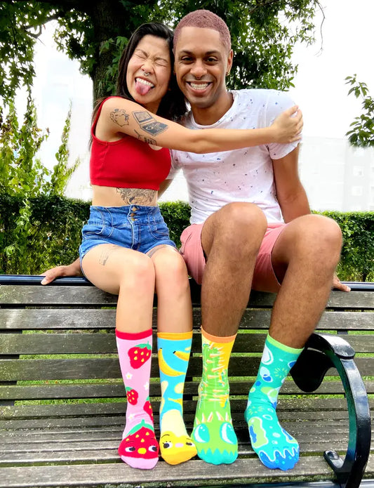 Pals Socks - Strawberry & Banana Mismatched Food Socks for Adults