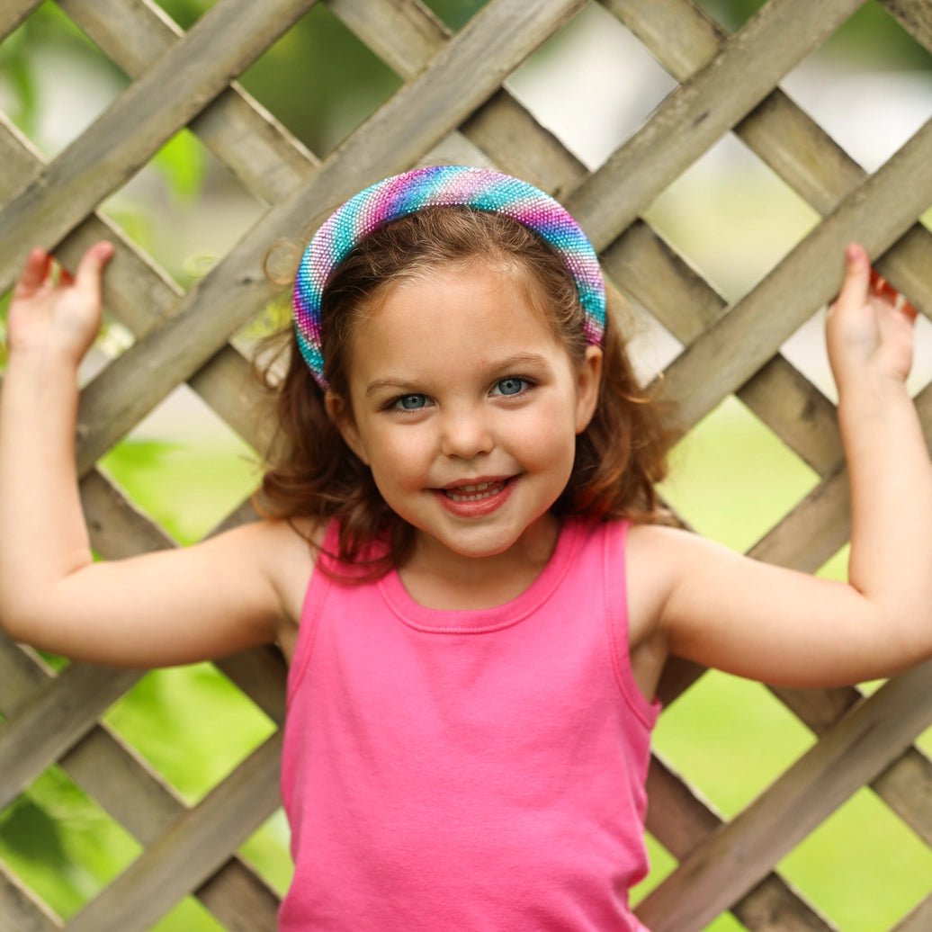 Frog Sac - Rhinestone Headband - Padded Rainbow Hair Band