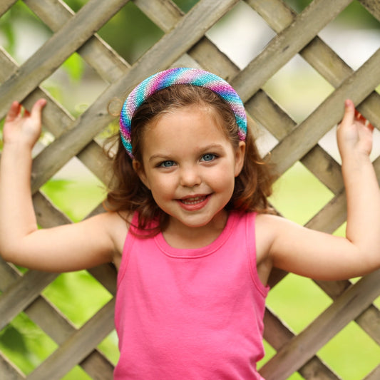 Frog Sac - Rhinestone Headband - Padded Rainbow Hair Band