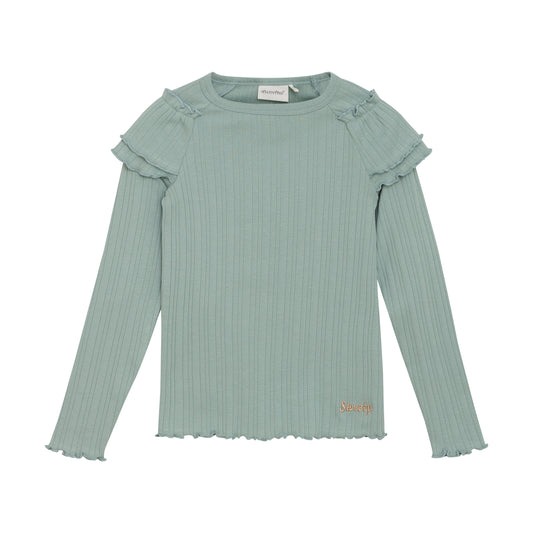 Minymo - Long Sleeve Ribbed T-shirt with Ruffle Sleeves - 5 Years