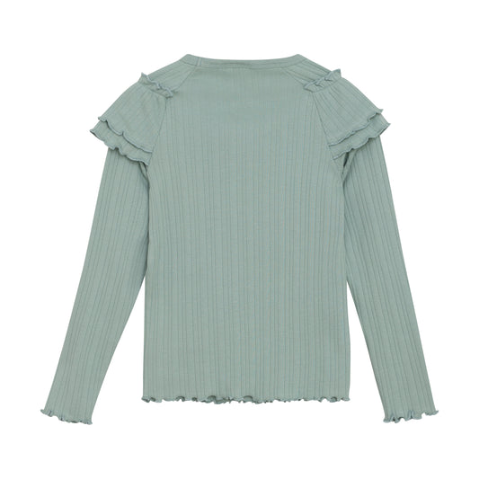 Minymo - Long Sleeve Ribbed T-shirt with Ruffle Sleeves - 5 Years