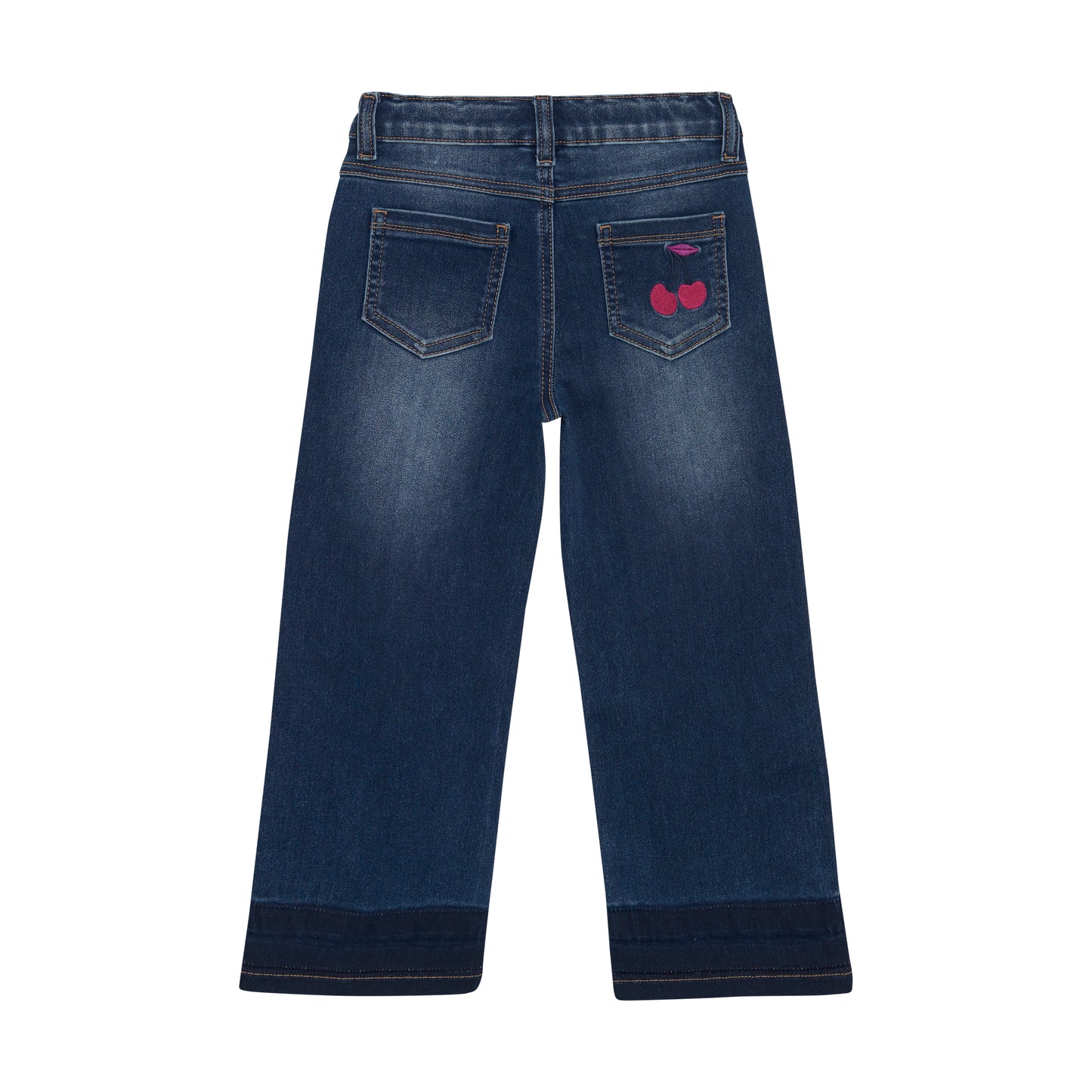 Minymo - Wide Leg Denim Jeans with Cherry Embroidery - 5 Years