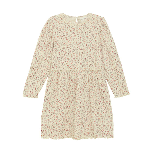 Minymo - Long Sleeve Cream Floral Print Dress - 5 Years