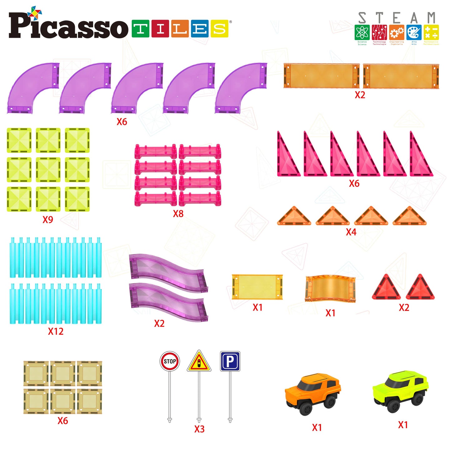 PicassoTiles 60pc Travel Size Magnetic Tile Race Track Set
