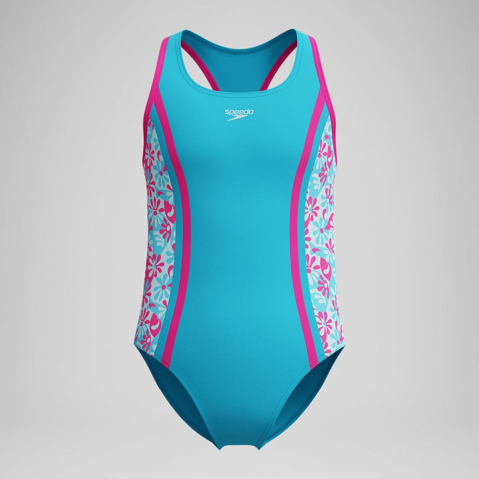 Speedo - Girls Print Spliced Racerback One Piece Blue/Pink