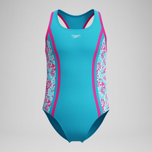 Speedo - Girls Print Spliced Racerback One Piece Blue/Pink