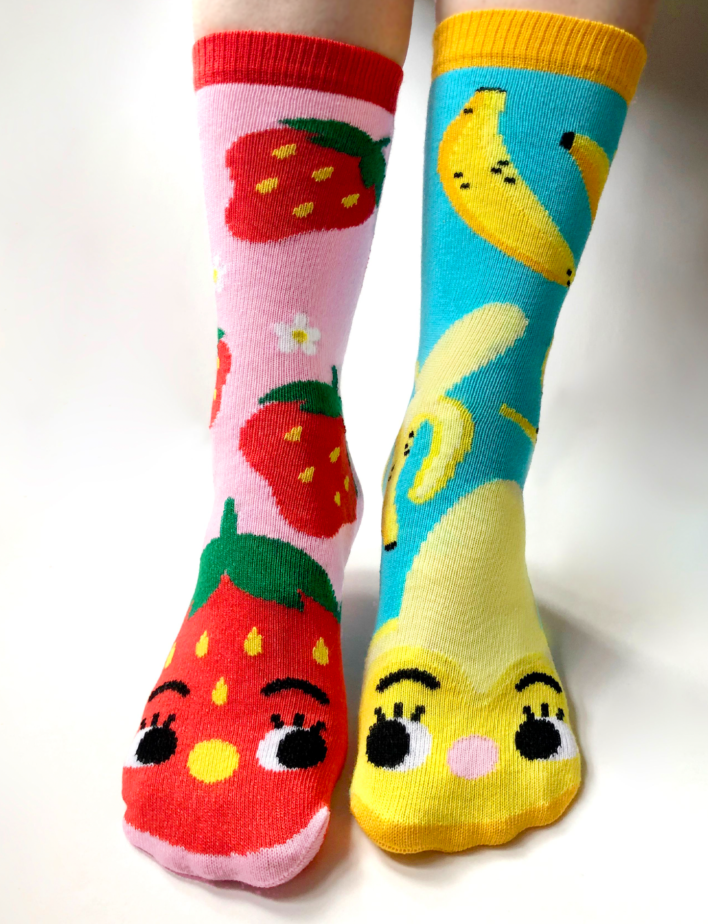 Pals Socks - Strawberry & Banana Mismatched Food Socks for Adults
