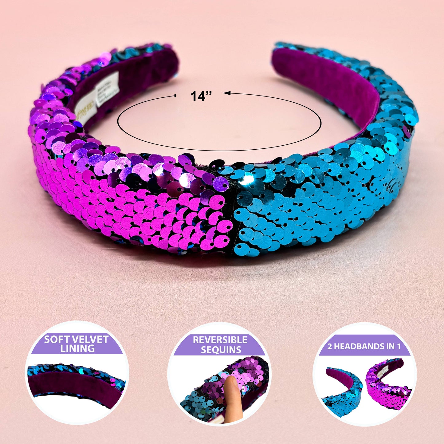 Frog Sac Reversible Sequin Headband, Kids Padded Hair Band