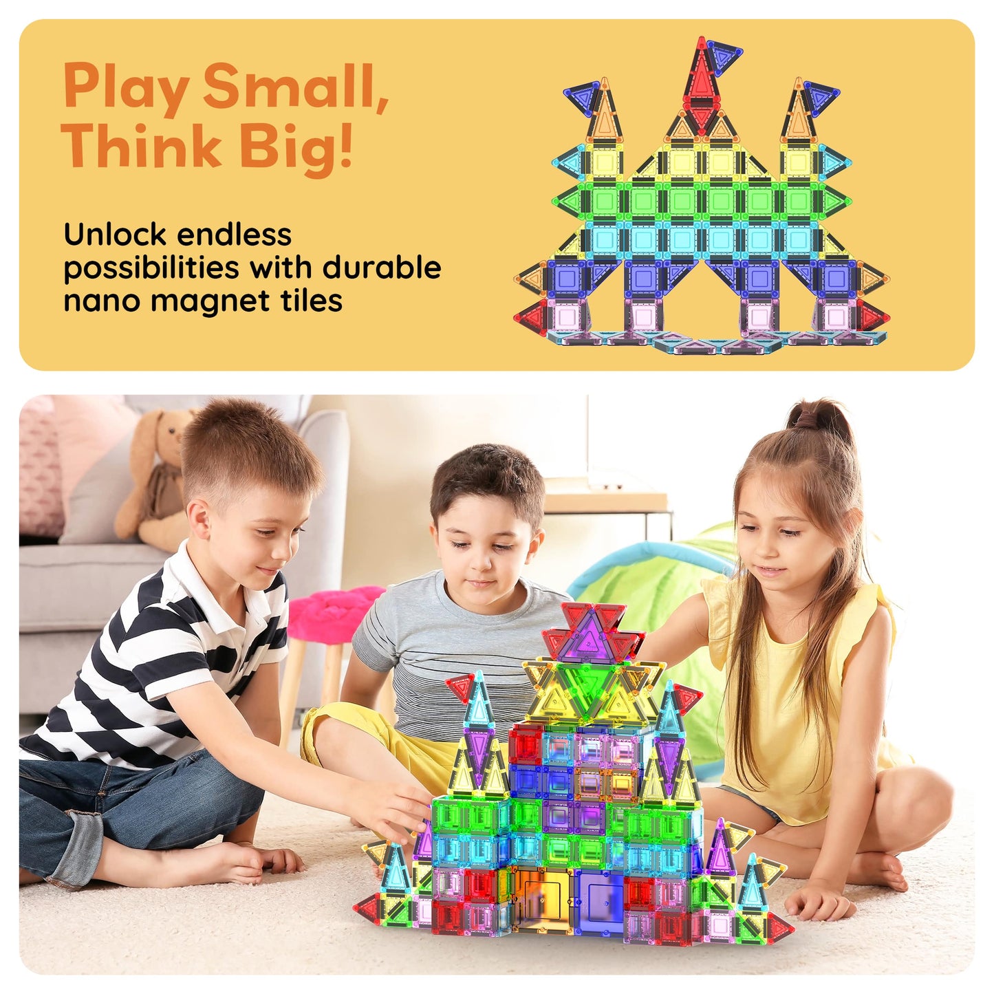 PicassoTiles 100pc Nano Magnetic Building Tiles Construction Travel Set