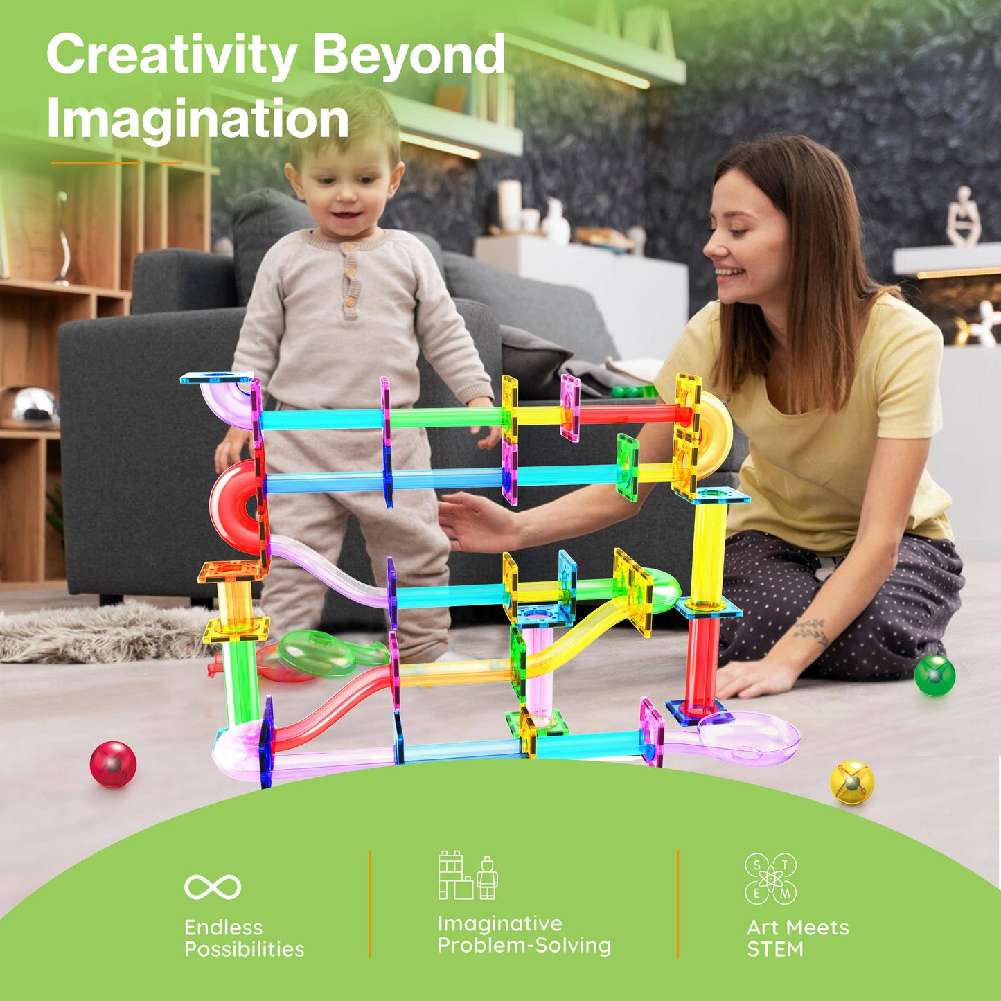 PicassoTiles Magnetic Marble Run Set
