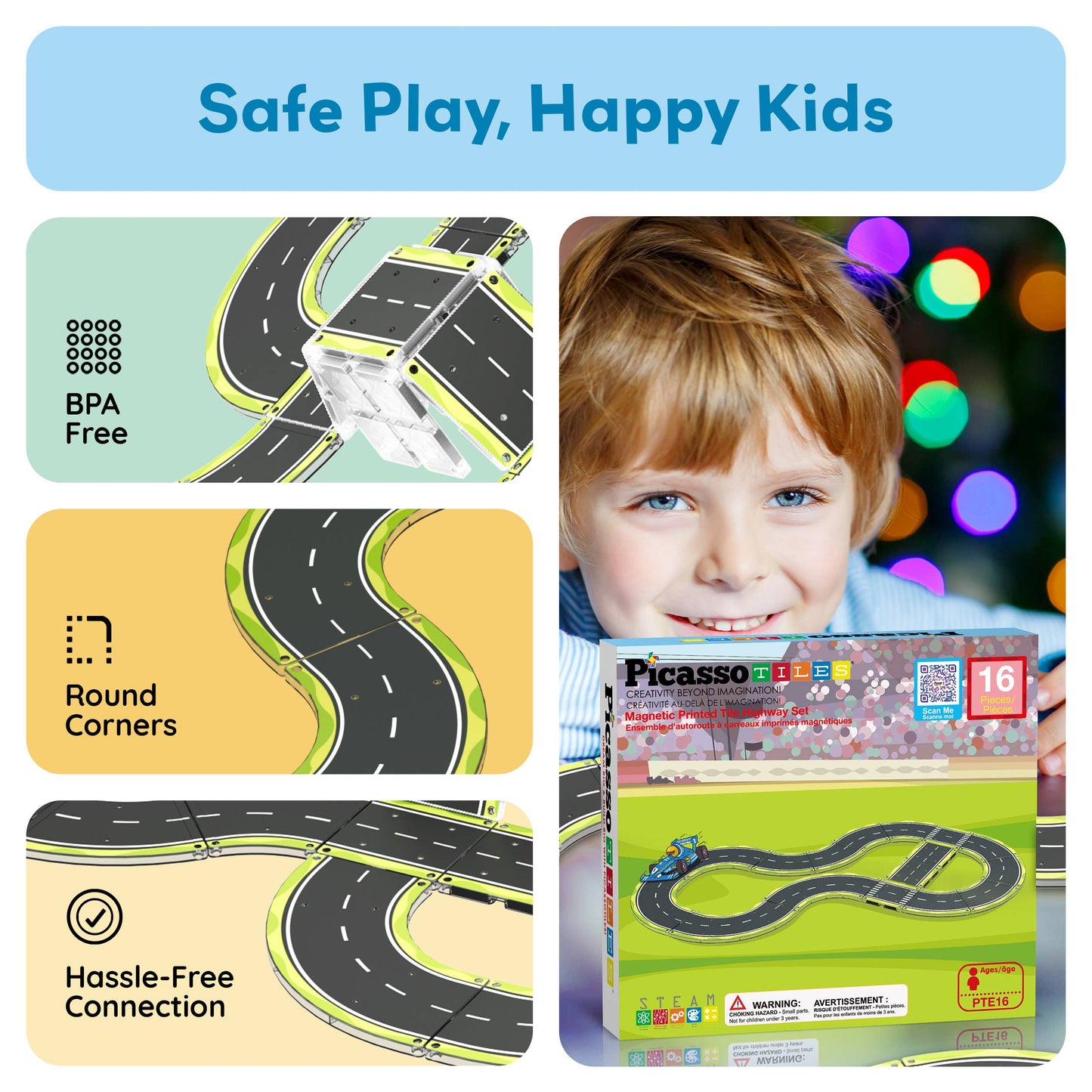 PicassoTiles 16pc Magnetic Car Track Speedway Set