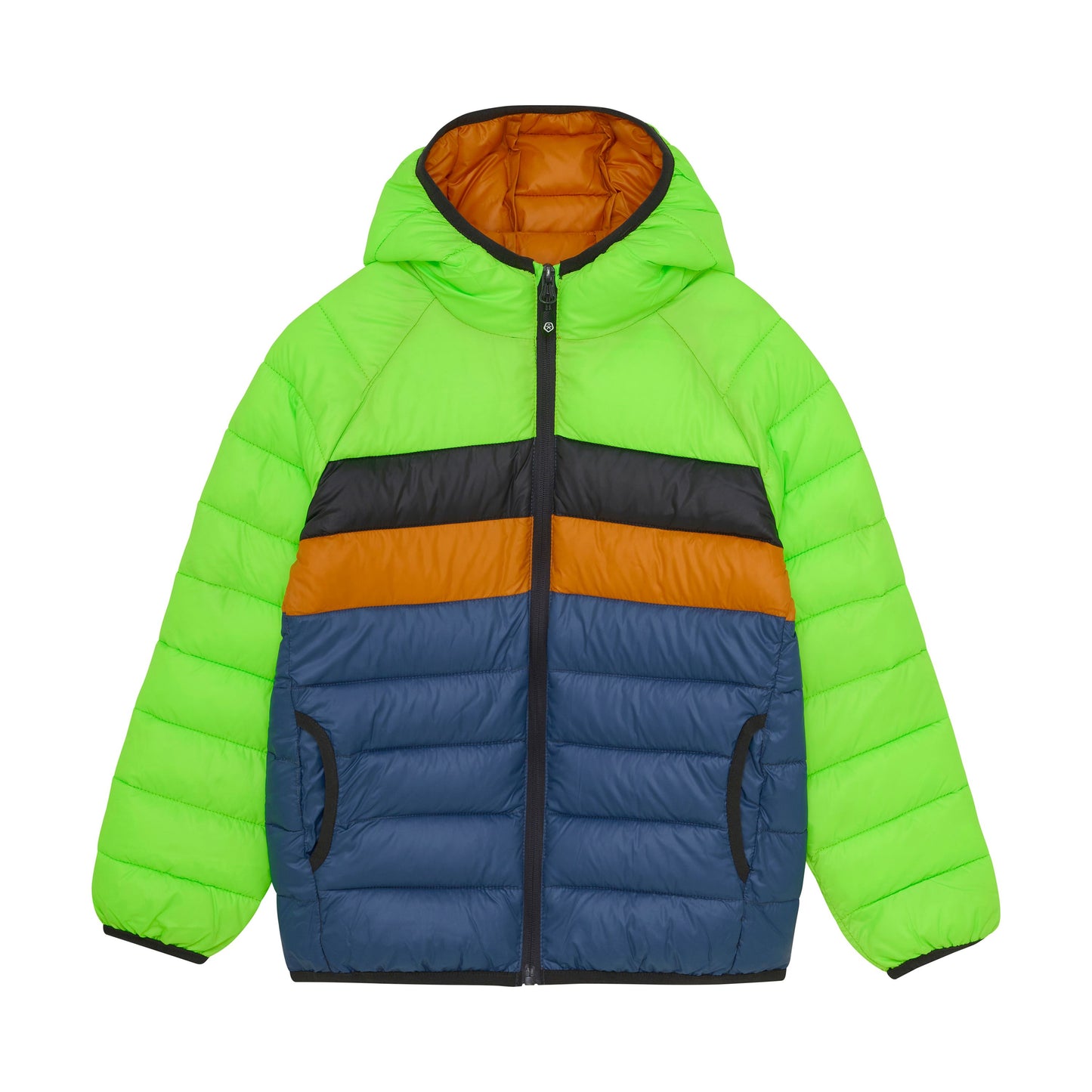 Color Kids Jacket w/Hood Quilted Puffer  Green Gecko