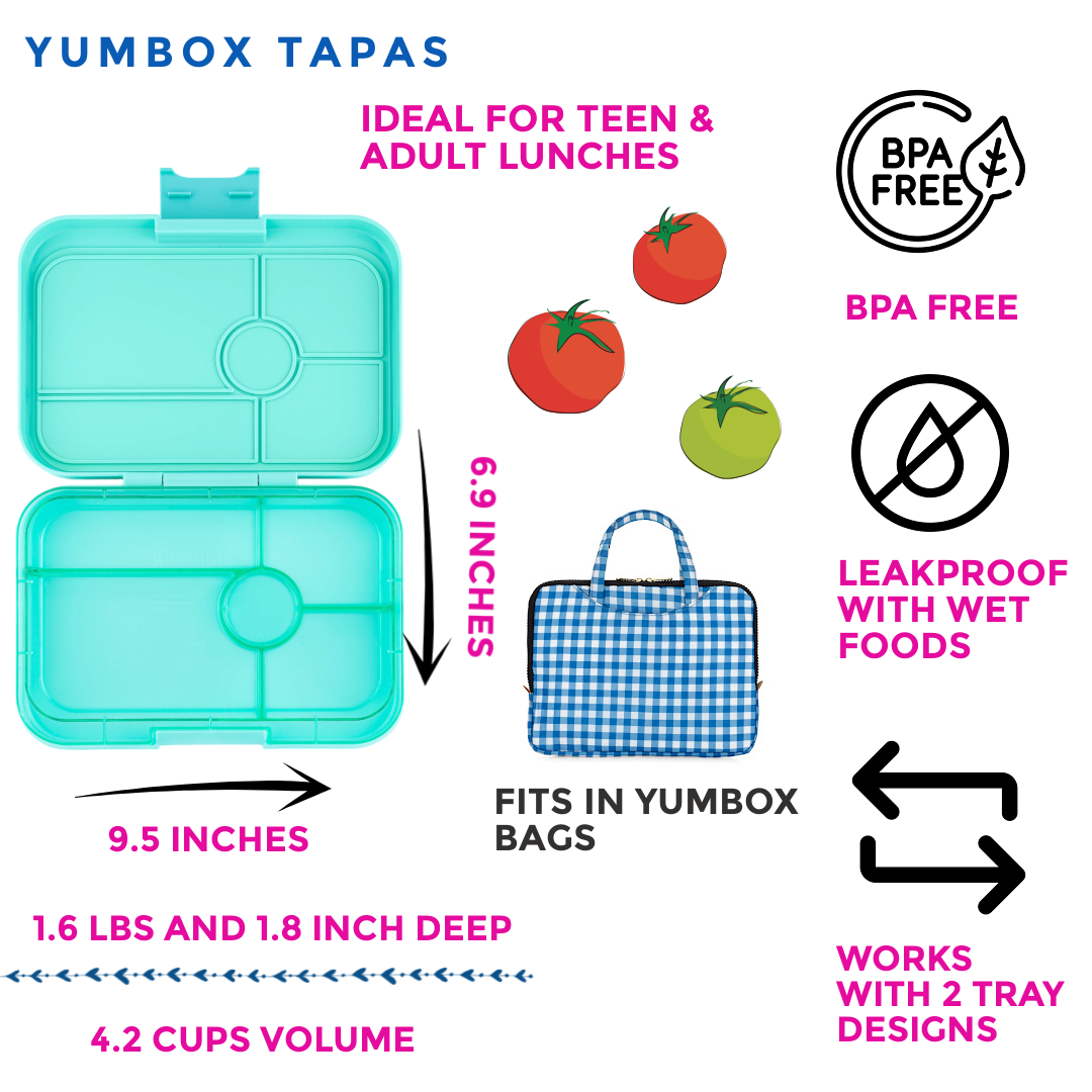 Yumbox - Leakproof Yumbox Tapas Bali Aqua - 5 Compartment Bento Box with Clear Aqua Tray - Extra Large Size