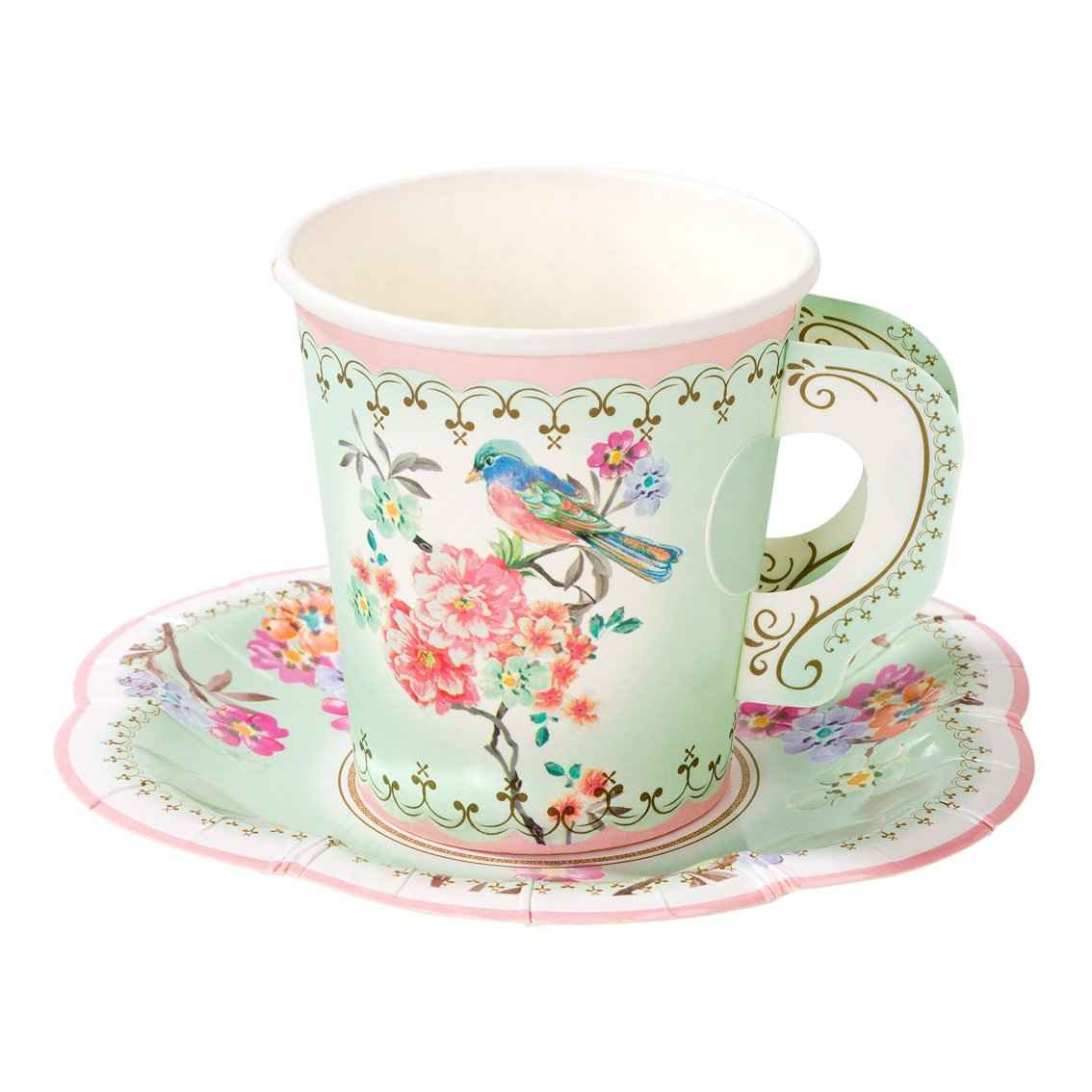 Talking Tables USA - Vintage Teacups and Saucers Set  | 12 Pack | Tea Party |