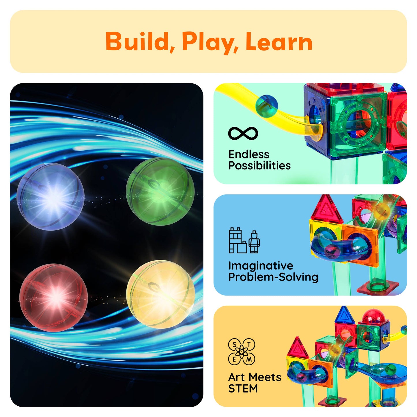 PicassoTiles Light Up Marbles