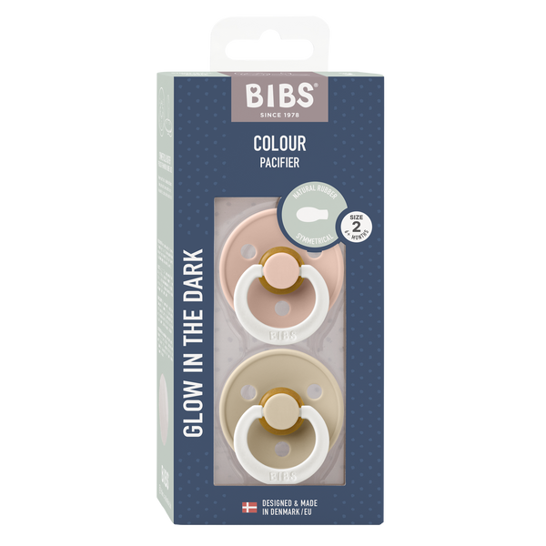 BIBS Pacifier Original COLOUR Latex 2 PK Symmetrical Blush Glow/ Vanilla Glow