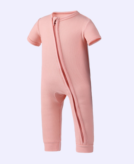 Earth Baby Outfitters-Bamboo Ribbed Short Sleeve 2 Way Zippy Romper
