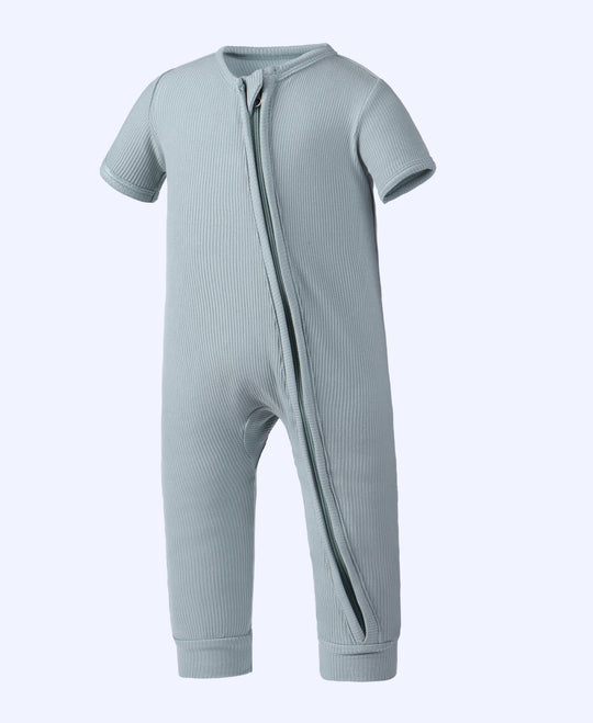 Earth Baby Outfitters-Bamboo Ribbed Short Sleeve 2 Way Zippy Romper