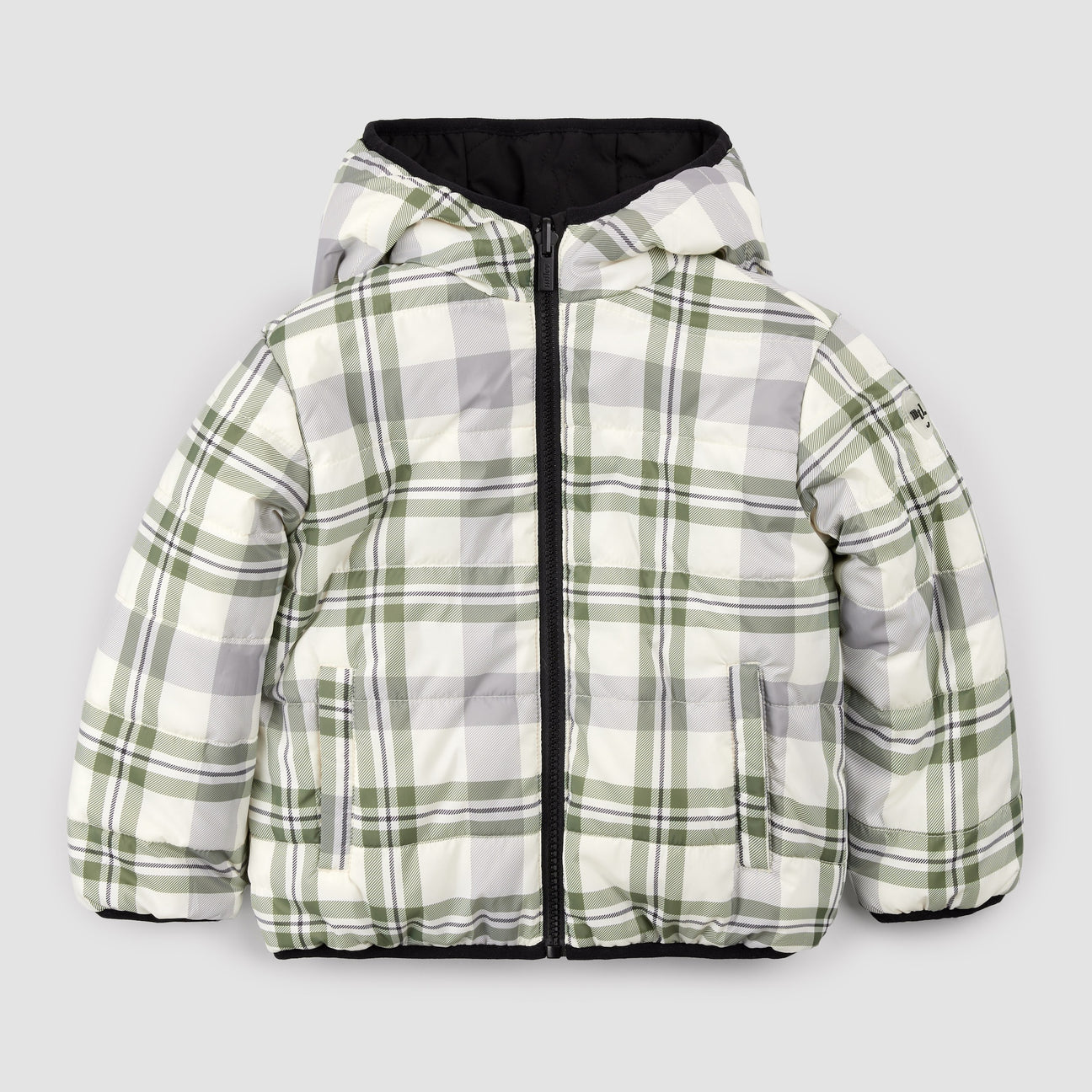 Miles The Label - Winter Moss Plaid Print on Black Reversible Jacket Baby