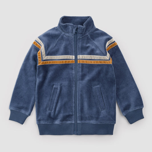 Miles The Label - Retro Stripe on Miles Blue Velour Track Jacket