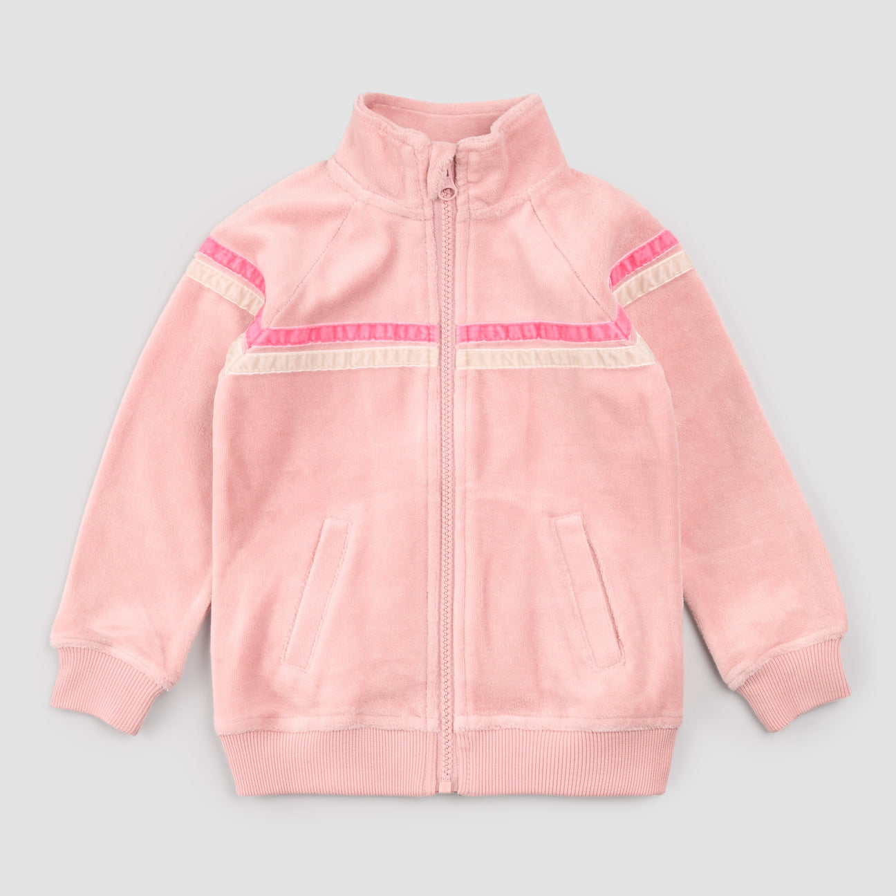 Miles The Label - Retro Stripe on Miles Pink Velour Track Jacket