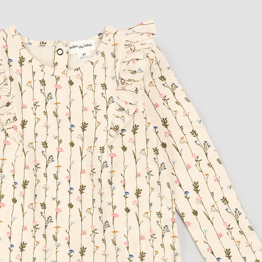Miles The Label Garden Wall Print on Birch Dress- Beige