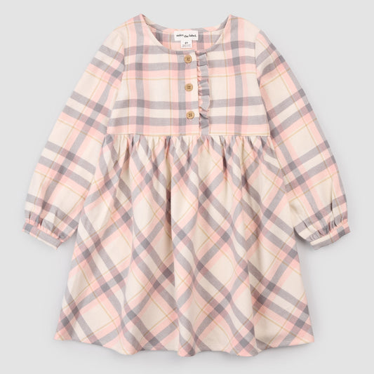 Miles The Label Pink Plaid Flannel Dress - Beige