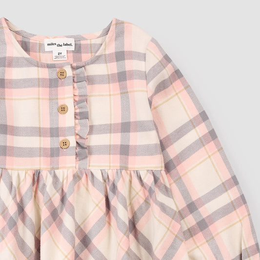 Miles The Label Pink Plaid Flannel Dress - Beige