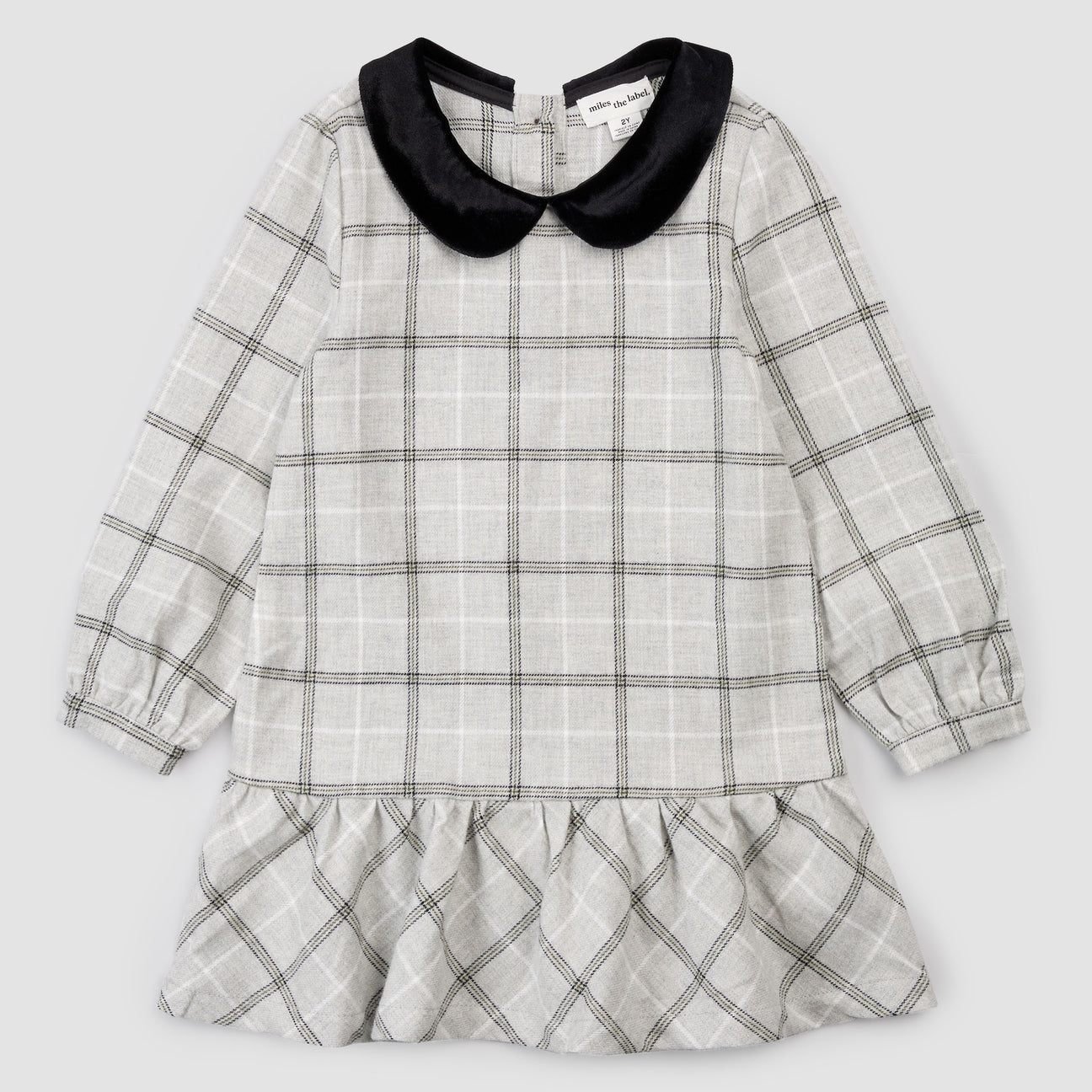 Miles The Label Baby Yarn-Dye Plaid Flannel Collared Dress - Grey