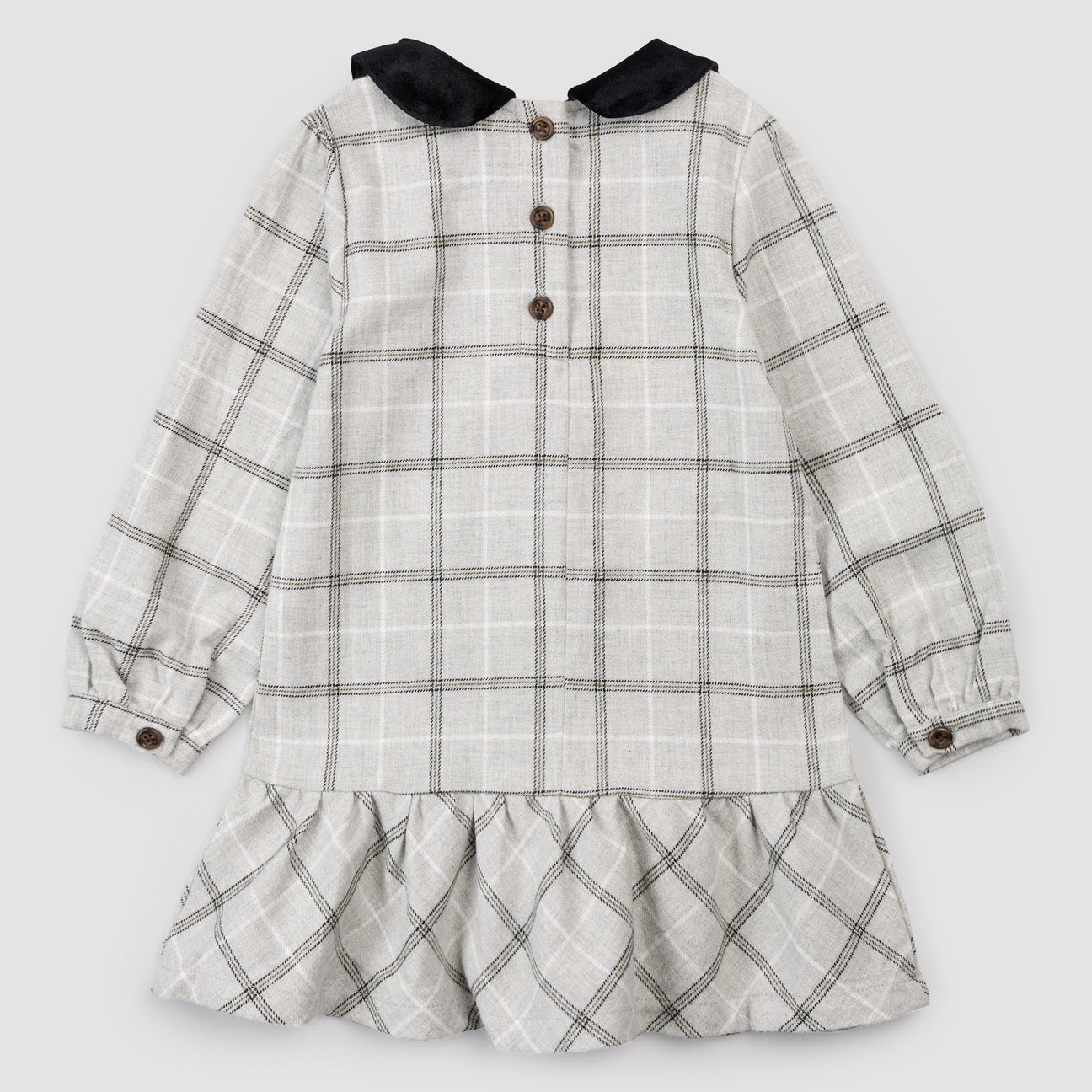 Miles The Label Baby Yarn-Dye Plaid Flannel Collared Dress - Grey