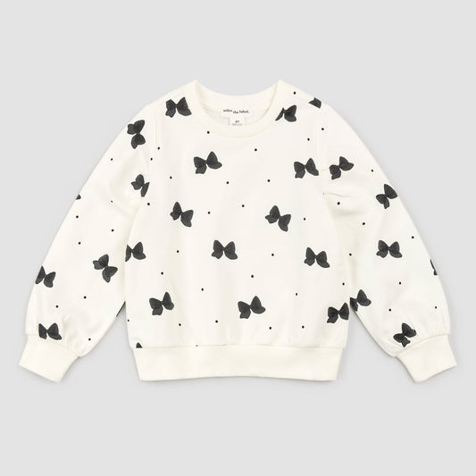 Miles The Label Glitter Bow Print on Off-White Sweatshirt
