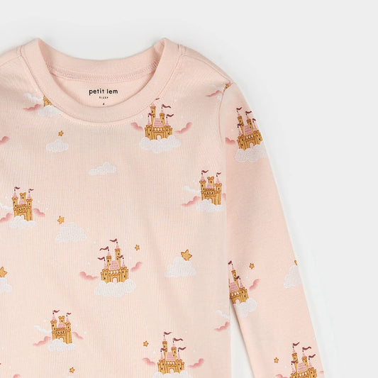 Petit Lem - Magic Castle Print on Light Pink PJ Set