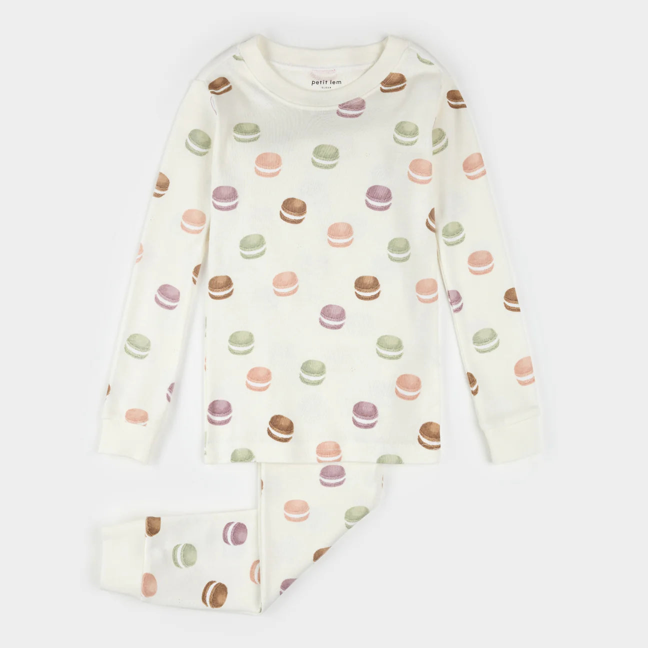 Petit Lem - Macaron Print on Antique White PJ Set