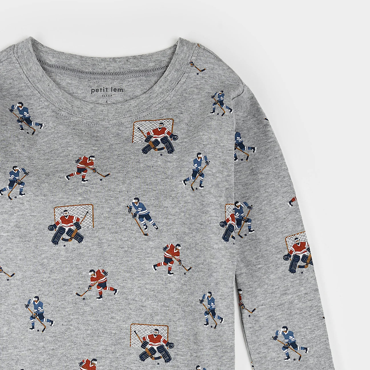 Petit Lem - Hockey Players Print on Heather Grey PJ Set