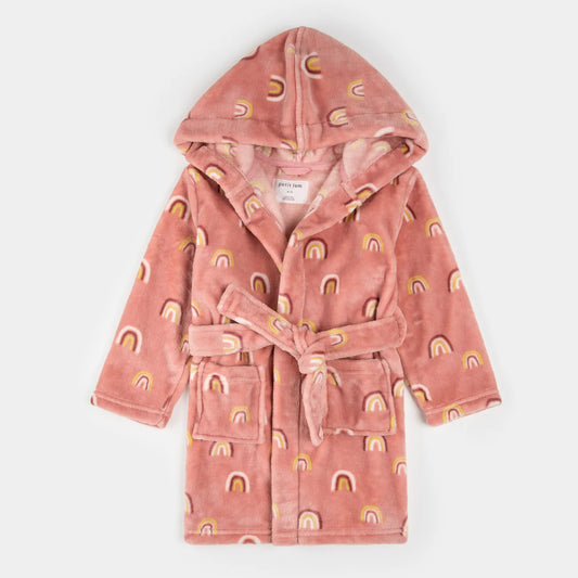 Petit Lem - Rainbow Print on Pink Plush Robe