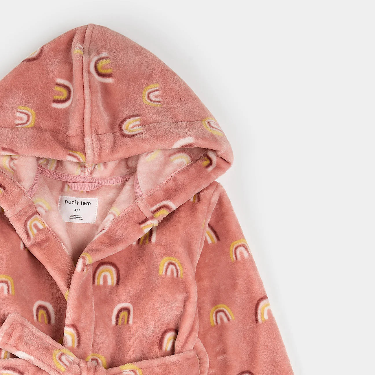 Petit Lem - Rainbow Print on Pink Plush Robe
